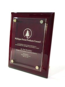 award-recognition-plaque-glass-on-wood-stand-mi-forest-council-2546-cc